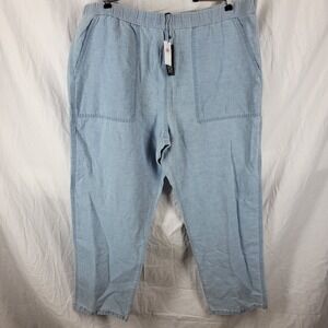 Banana Republic Pants Sz XL Blue High Rise Elastic Waist Pockets Linen Blend NWT